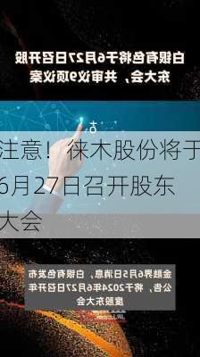 注意！徕木股份将于6月27日召开股东大会