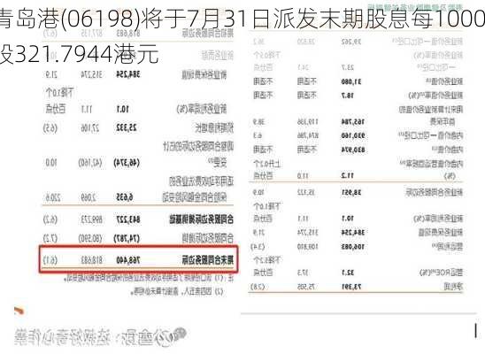 青岛港(06198)将于7月31日派发末期股息每1000股321.7944港元