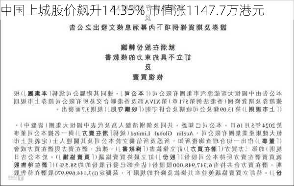 中国上城股价飙升14.35% 市值涨1147.7万港元