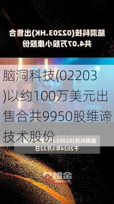 脑洞科技(02203)以约100万美元出售合共9950股维谛技术股份