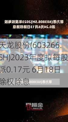 天龙股份(603266.SH)2023年度拟每股派0.17元 6月18日除权除息