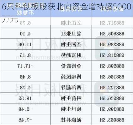 6只科创板股获北向资金增持超5000万元