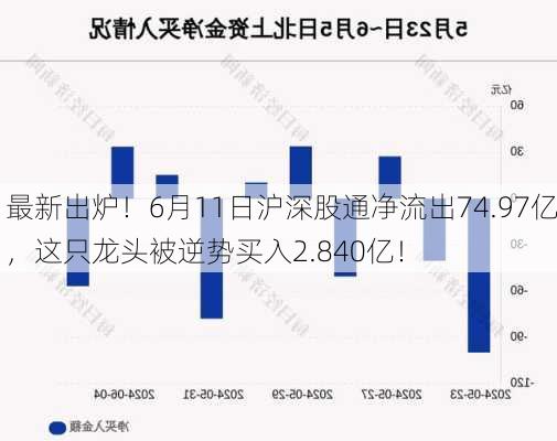 最新出炉！6月11日沪深股通净流出74.97亿，这只龙头被逆势买入2.840亿！