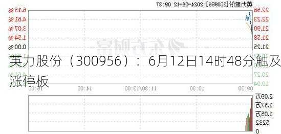 英力股份（300956）：6月12日14时48分触及涨停板