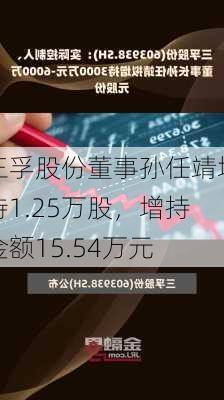 三孚股份董事孙任靖增持1.25万股，增持金额15.54万元