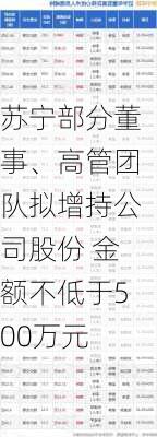 苏宁部分董事、高管团队拟增持公司股份 金额不低于500万元