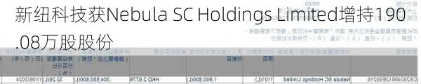 新纽科技获Nebula SC Holdings Limited增持190.08万股股份