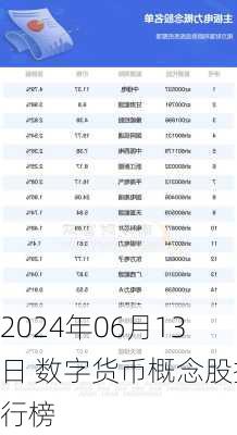 2024年06月13日 数字货币概念股排行榜