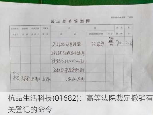 杭品生活科技(01682)：高等法院裁定撤销有关登记的命令