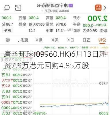 康圣环球(09960.HK)6月13日耗资7.9万港元回购4.85万股