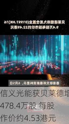 信义光能获贝莱德增持478.4万股 每股作价约4.53港元