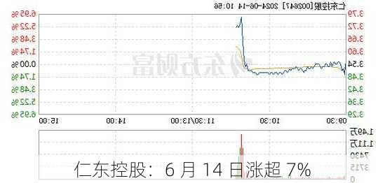 仁东控股：6 月 14 日涨超 7%