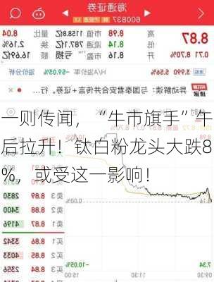 一则传闻，“牛市旗手”午后拉升！钛白粉龙头大跌8%，或受这一影响！