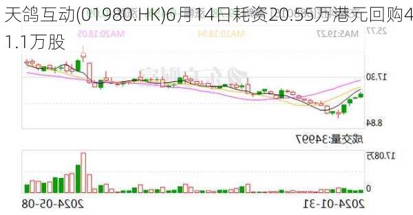 天鸽互动(01980.HK)6月14日耗资20.55万港元回购41.1万股