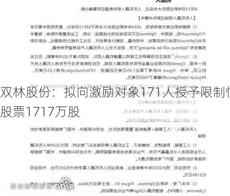 双林股份：拟向激励对象171人授予限制性股票1717万股