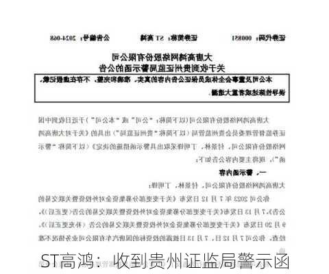 ST高鸿：收到贵州证监局警示函