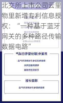 北交所上市公司云里物里新增专利信息授权：“一种基于蓝牙网关的多种路径传输数据电路”