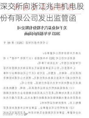 深交所向浙江兆丰机电股份有限公司发出监管函