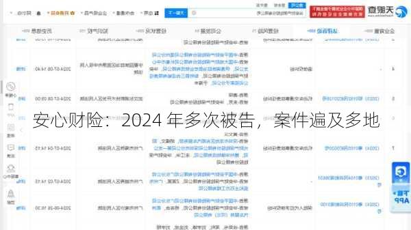 安心财险：2024 年多次被告，案件遍及多地