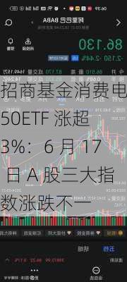 招商基金消费电子 50ETF 涨超 3%：6 月 17 日 A 股三大指数涨跌不一