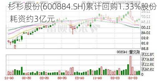 杉杉股份(600884.SH)累计回购1.33%股份 耗资约3亿元