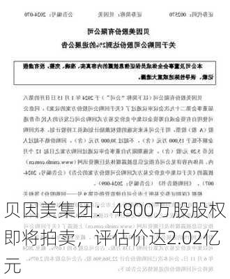 贝因美集团：4800万股股权即将拍卖，评估价达2.02亿元