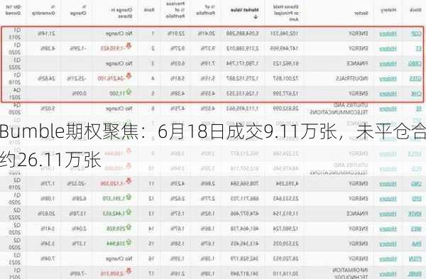 Bumble期权聚焦：6月18日成交9.11万张，未平仓合约26.11万张