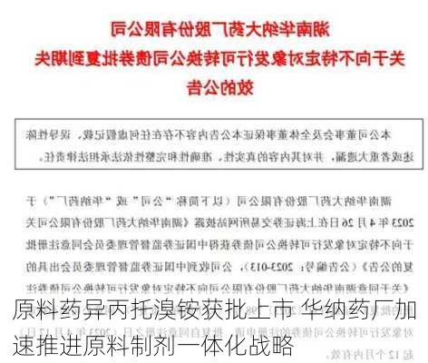 原料药异丙托溴铵获批上市 华纳药厂加速推进原料制剂一体化战略