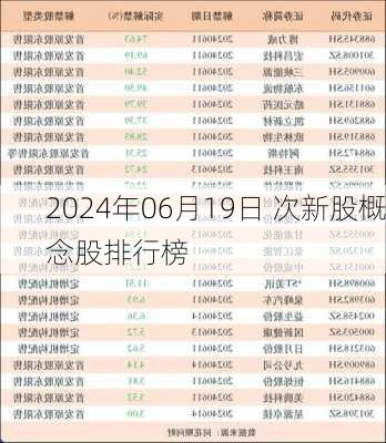 2024年06月19日 次新股概念股排行榜