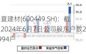 宁夏建材(600449.SH)：截至2024年6月7日公司股东户数28994户