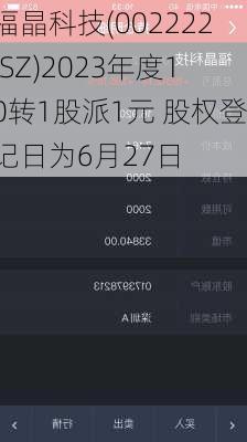 福晶科技(002222.SZ)2023年度10转1股派1元 股权登记日为6月27日