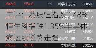 午评：港股恒指跌0.48% 恒生科指跌1.35%半导体、海运股逆势走强