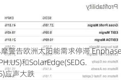 小摩警告欧洲太阳能需求停滞 Enphase(ENPH.US)和SolarEdge(SEDG.US)应声大跌