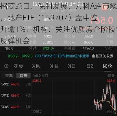 招商蛇口、保利发展、万科A逆市飘红，地产ETF（159707）盘中拉升逾1%！机构：关注优质房企阶段性反弹机会