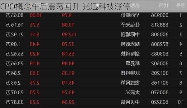 CPO概念午后震荡回升 光迅科技涨停