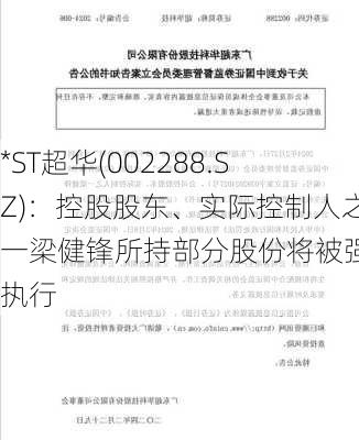 *ST超华(002288.SZ)：控股股东、实际控制人之一梁健锋所持部分股份将被强制执行