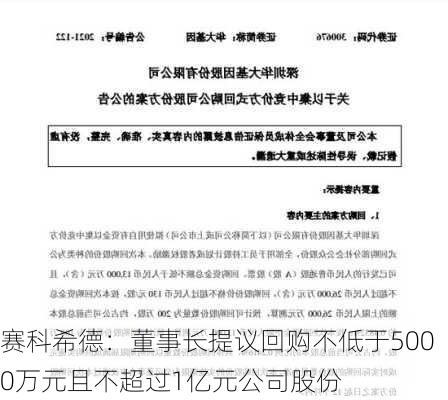 赛科希德：董事长提议回购不低于5000万元且不超过1亿元公司股份