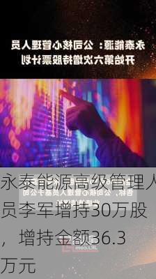 永泰能源高级管理人员李军增持30万股，增持金额36.3万元