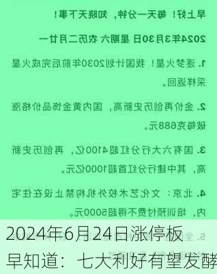 2024年6月24日涨停板早知道：七大利好有望发酵