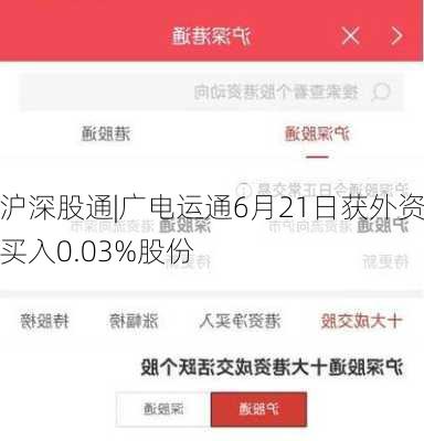 沪深股通|广电运通6月21日获外资买入0.03%股份