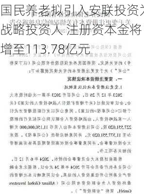 国民养老拟引入安联投资为战略投资人 注册资本金将增至113.78亿元