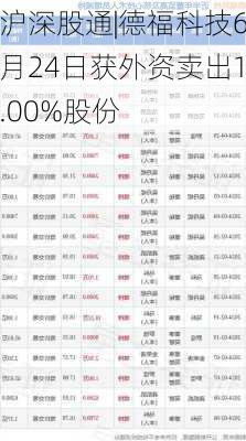 沪深股通|德福科技6月24日获外资卖出1.00%股份