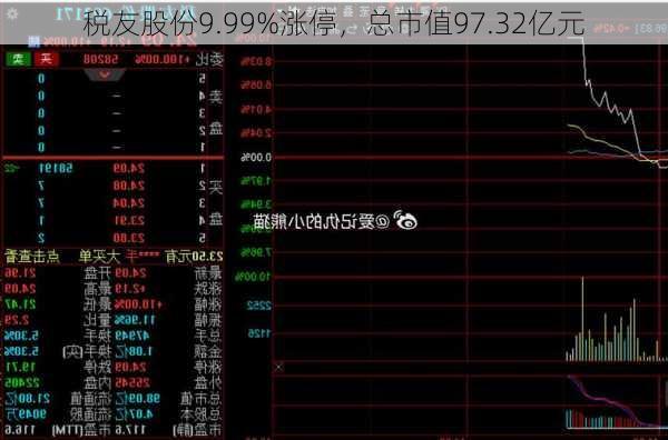 税友股份9.99%涨停，总市值97.32亿元