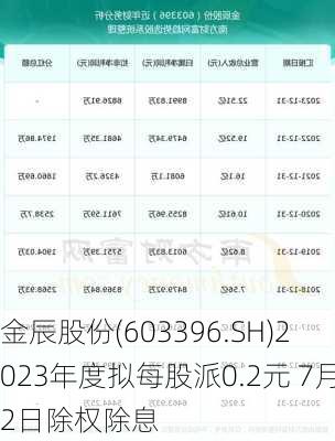 金辰股份(603396.SH)2023年度拟每股派0.2元 7月2日除权除息