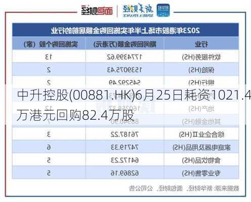 中升控股(00881.HK)6月25日耗资1021.4万港元回购82.4万股