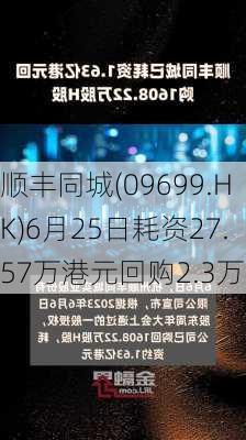 顺丰同城(09699.HK)6月25日耗资27.57万港元回购2.3万股