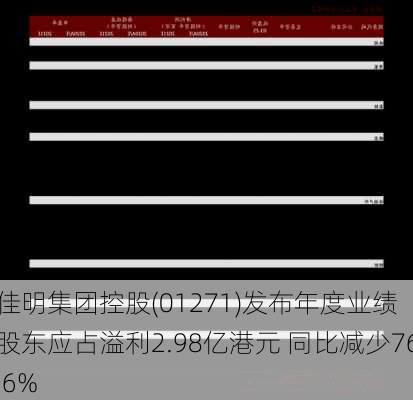 佳明集团控股(01271)发布年度业绩 股东应占溢利2.98亿港元 同比减少76.6%