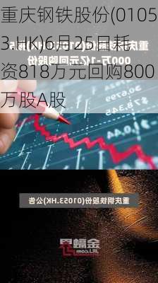 重庆钢铁股份(01053.HK)6月25日耗资818万元回购800万股A股