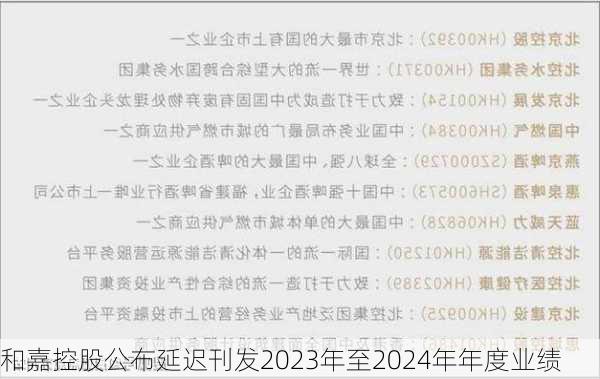 和嘉控股公布延迟刊发2023年至2024年年度业绩