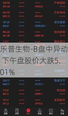 乐普生物-B盘中异动 下午盘股价大跌5.01%